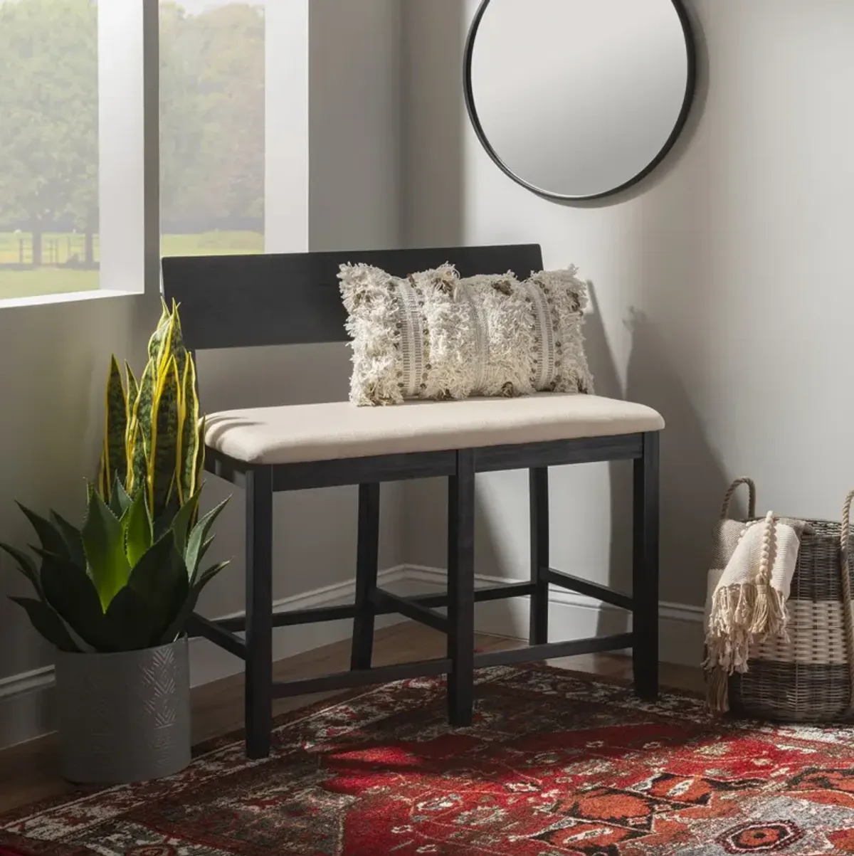 Linon Jorissen Counter Height Bench Dark Charcoal