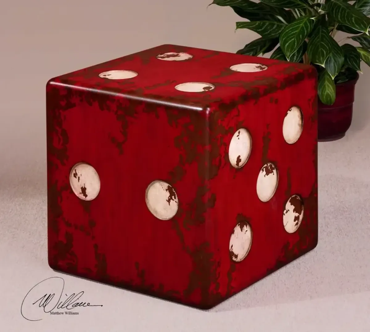 Uttermost Dice Burnt Red Accent Table