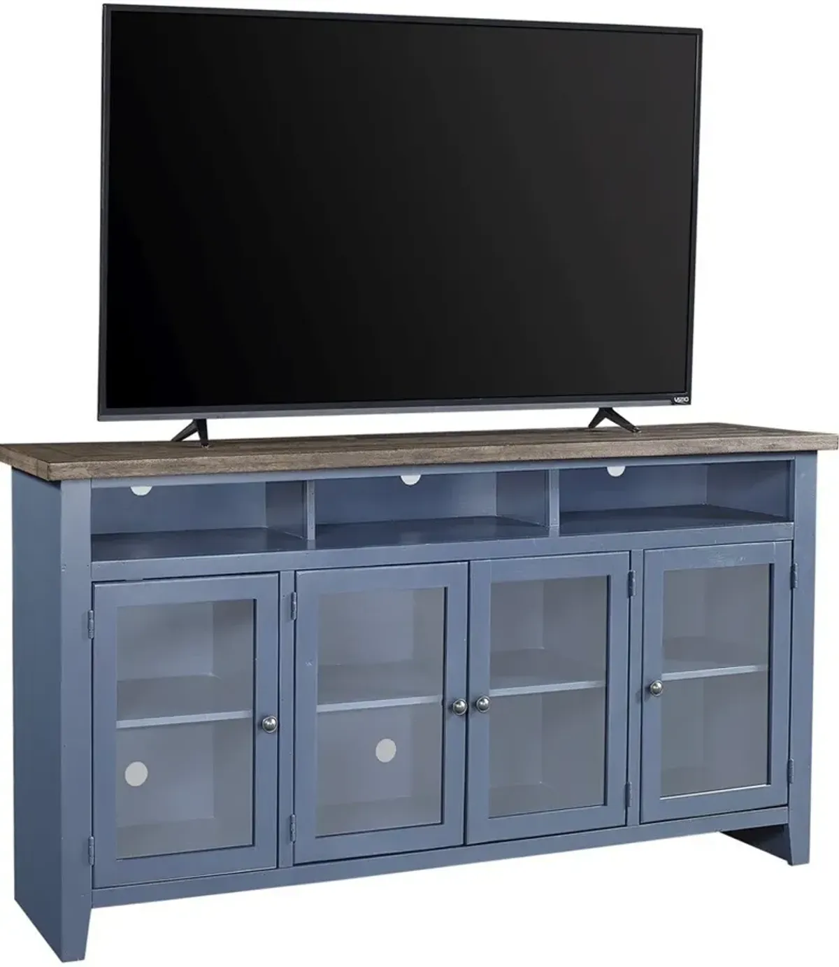 Aspenhome Eastport Malta Blue 74 Inch Highboy TV Stand Console with 4-Doors