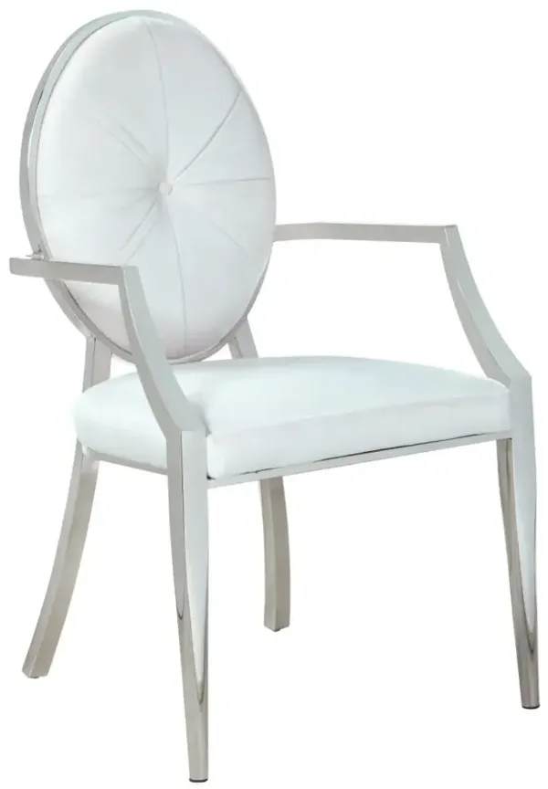 Chintaly Victoria White Modern Round Button Tufted Back Arm Chair