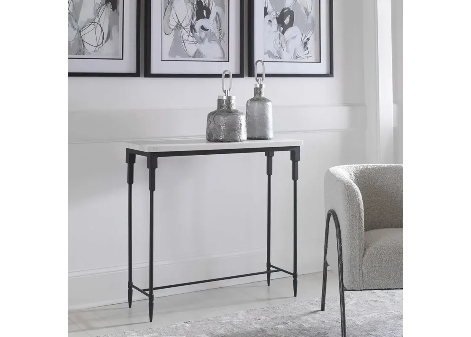 Uttermost Bourges White/Satin Black Marble Console Table