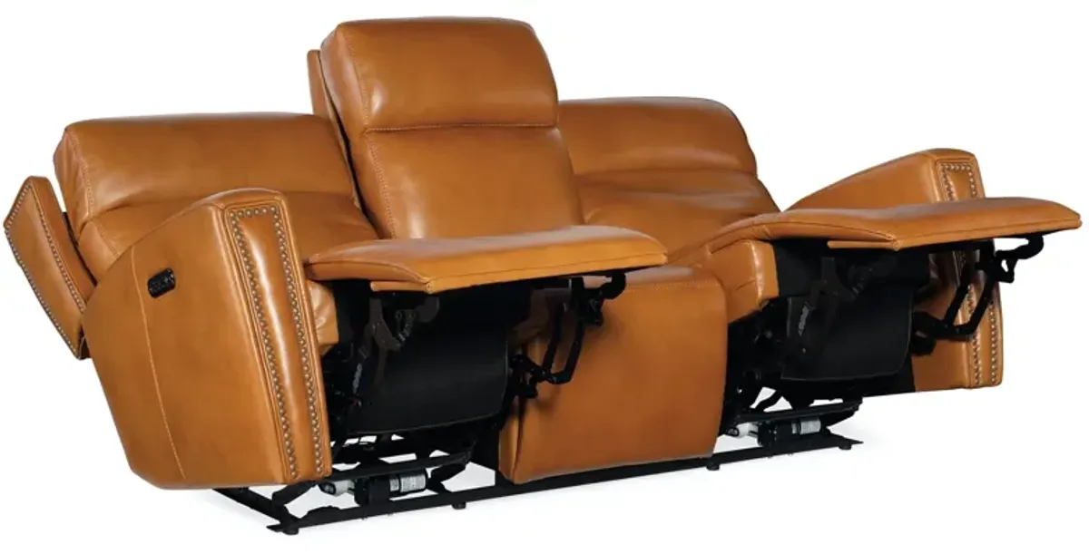 Hooker Furniture Ruthe Derrick Honey Zerog Power Leather Sofa with Power Headrest & Hidden Console