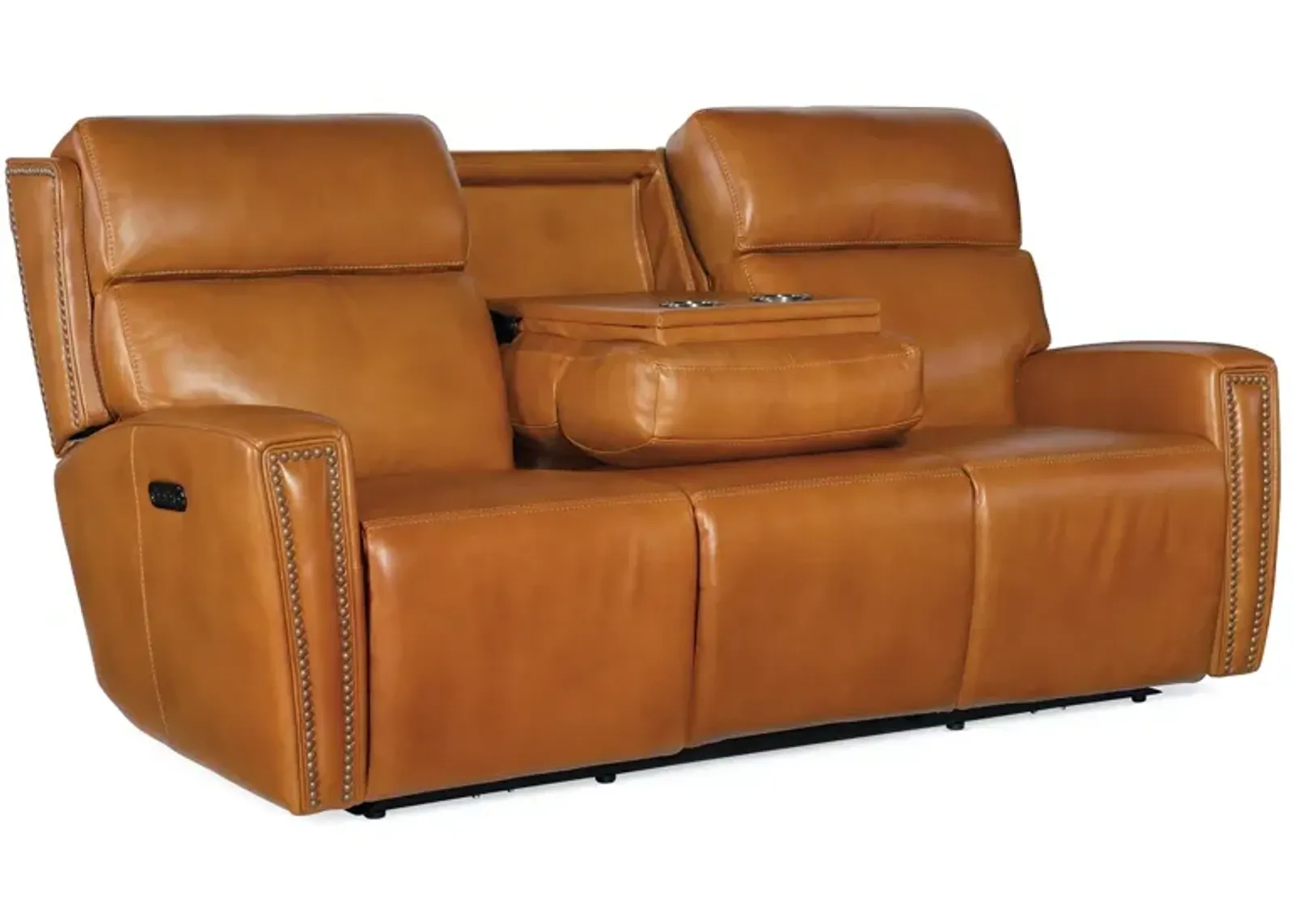 Hooker Furniture Ruthe Derrick Honey Zerog Power Leather Sofa with Power Headrest & Hidden Console