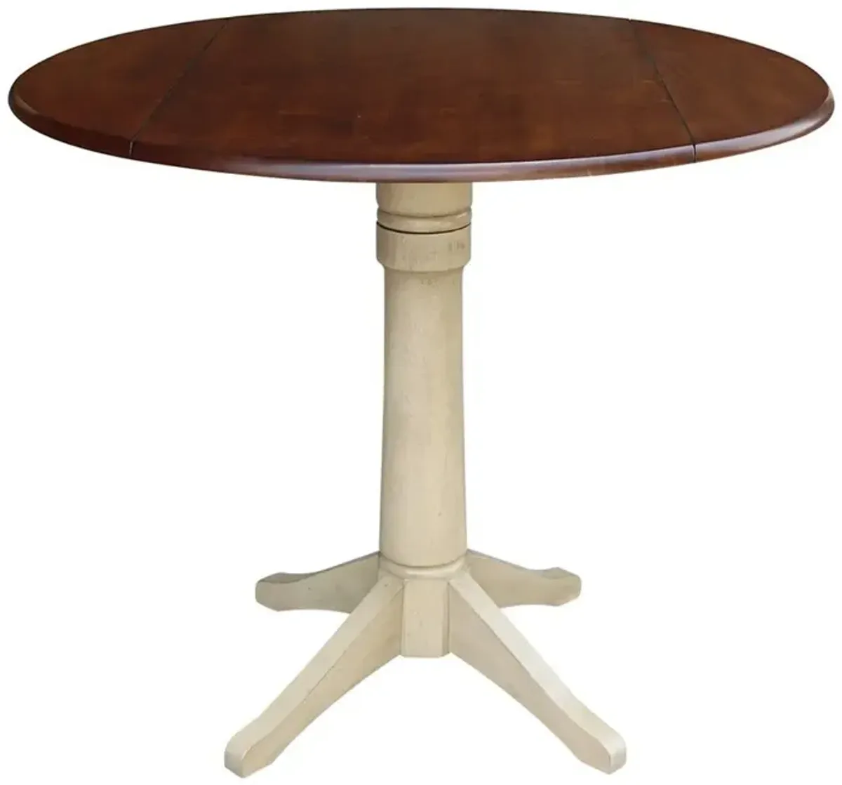 John Thomas Dining Essentials 42 Inch Drop Leaf Table Top with 36 Inch Transitional Pedestal Base with Extension in Espresso & Almond