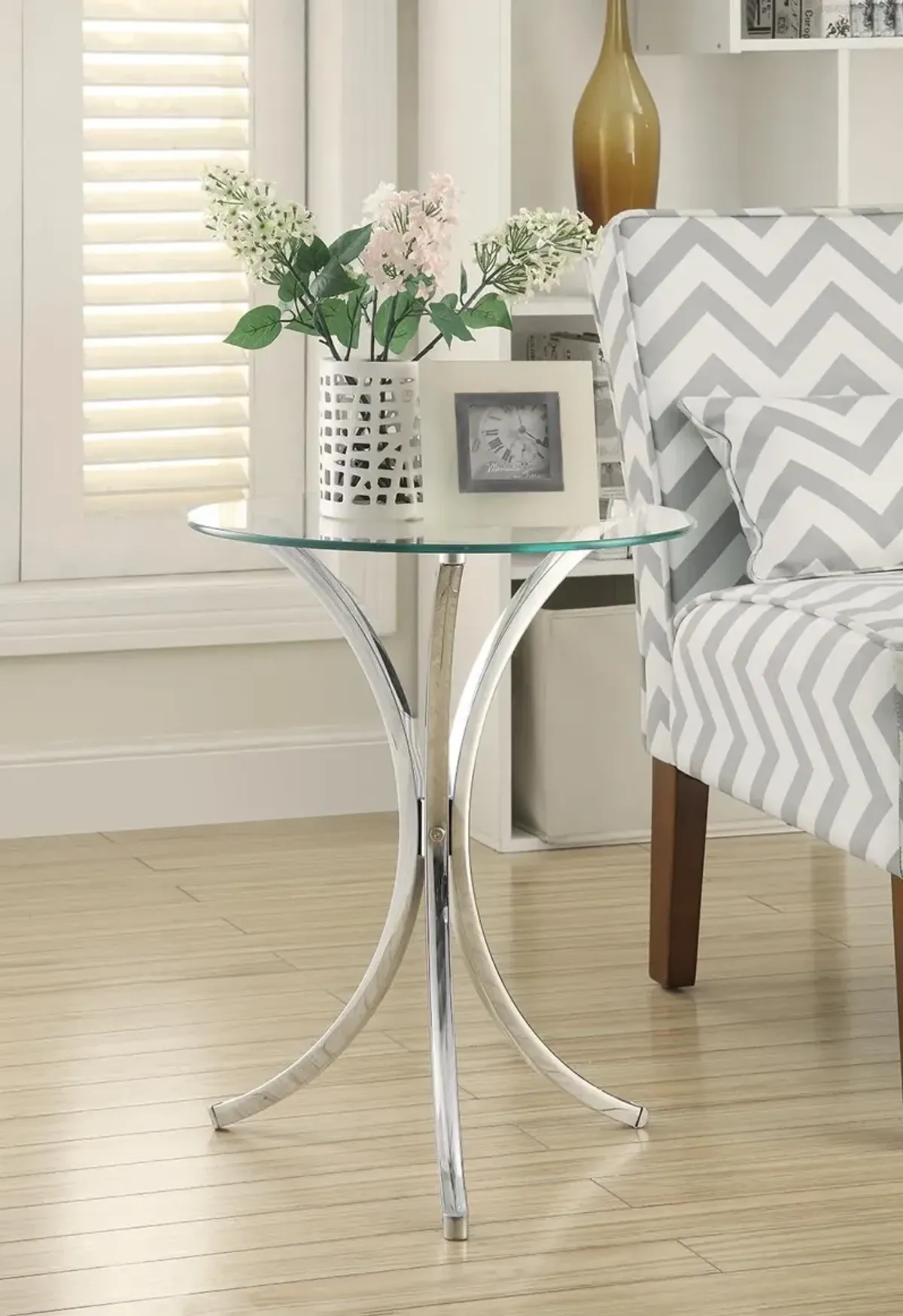 Coaster Eloise Round Glass Top Accent Side Table Chrome