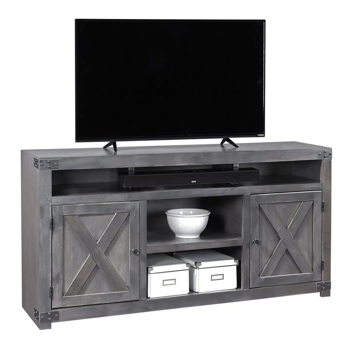 URBAN FARMHOUSE 65 INCH FRUITWOOD FIREPLACE TV STAND CONSOLE