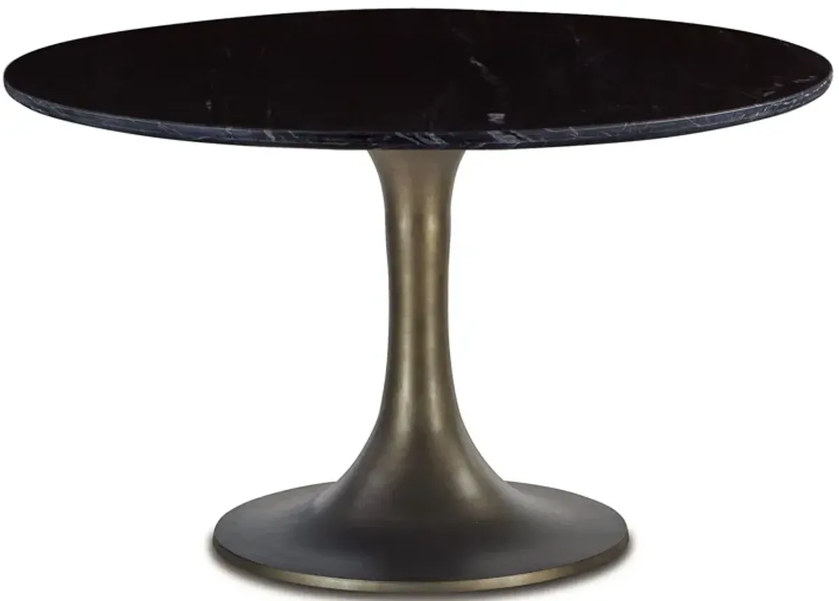 Home Trends Design Palm Springs Natural Black Marble Dining Table with Bronze Tulip Base