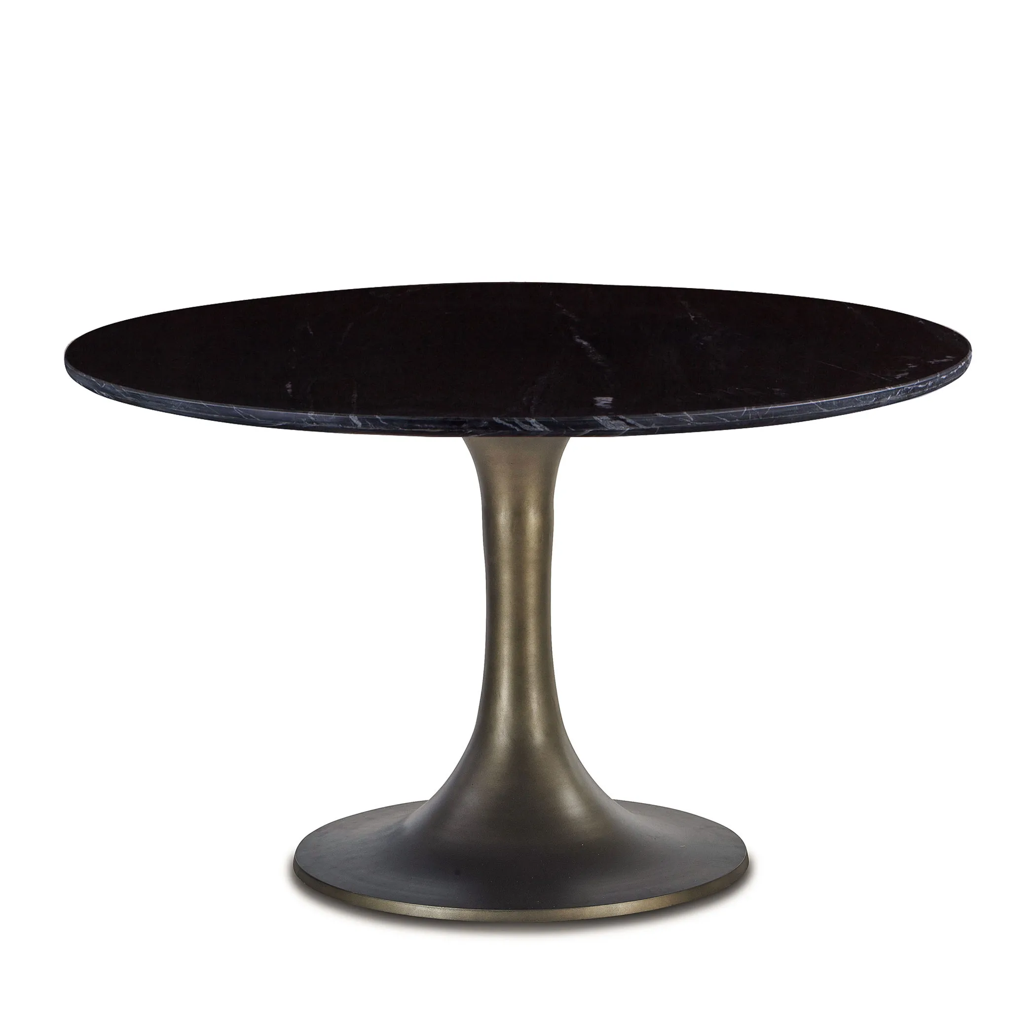 PALM SPRINGS NATURAL BLACK MARBLE DINING TABLE WITH BRONZE TULIP BASE