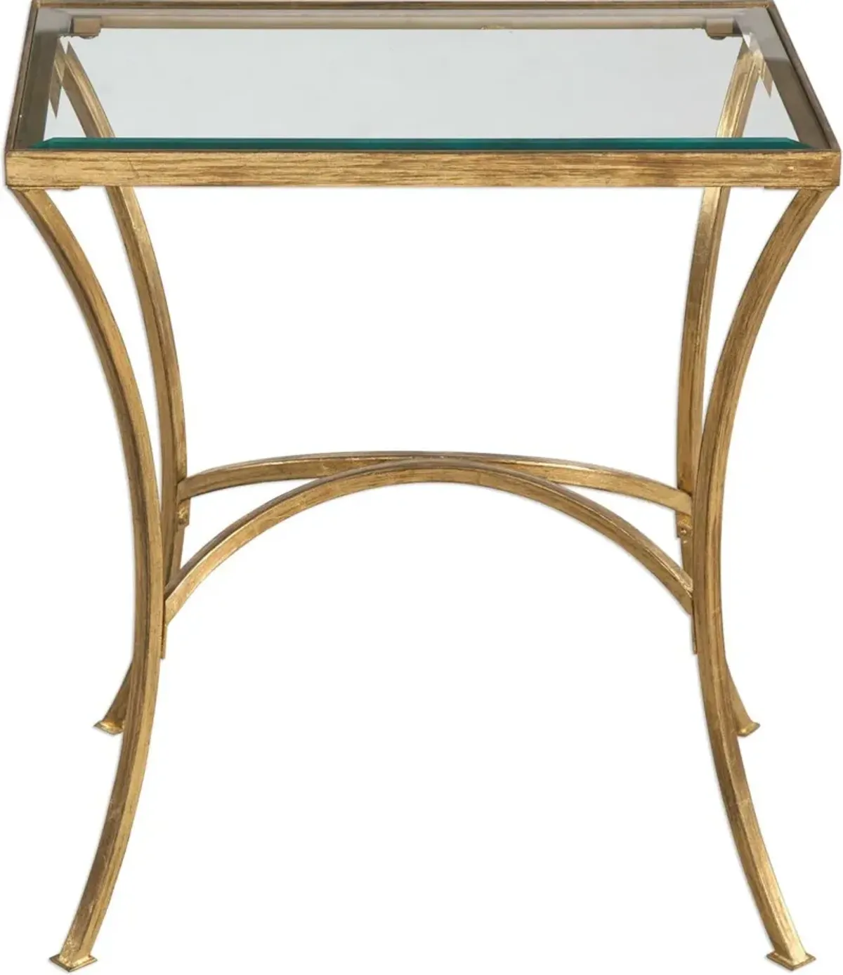 Uttermost Alayna Glass End Table with Antique Gold Leaf Finish