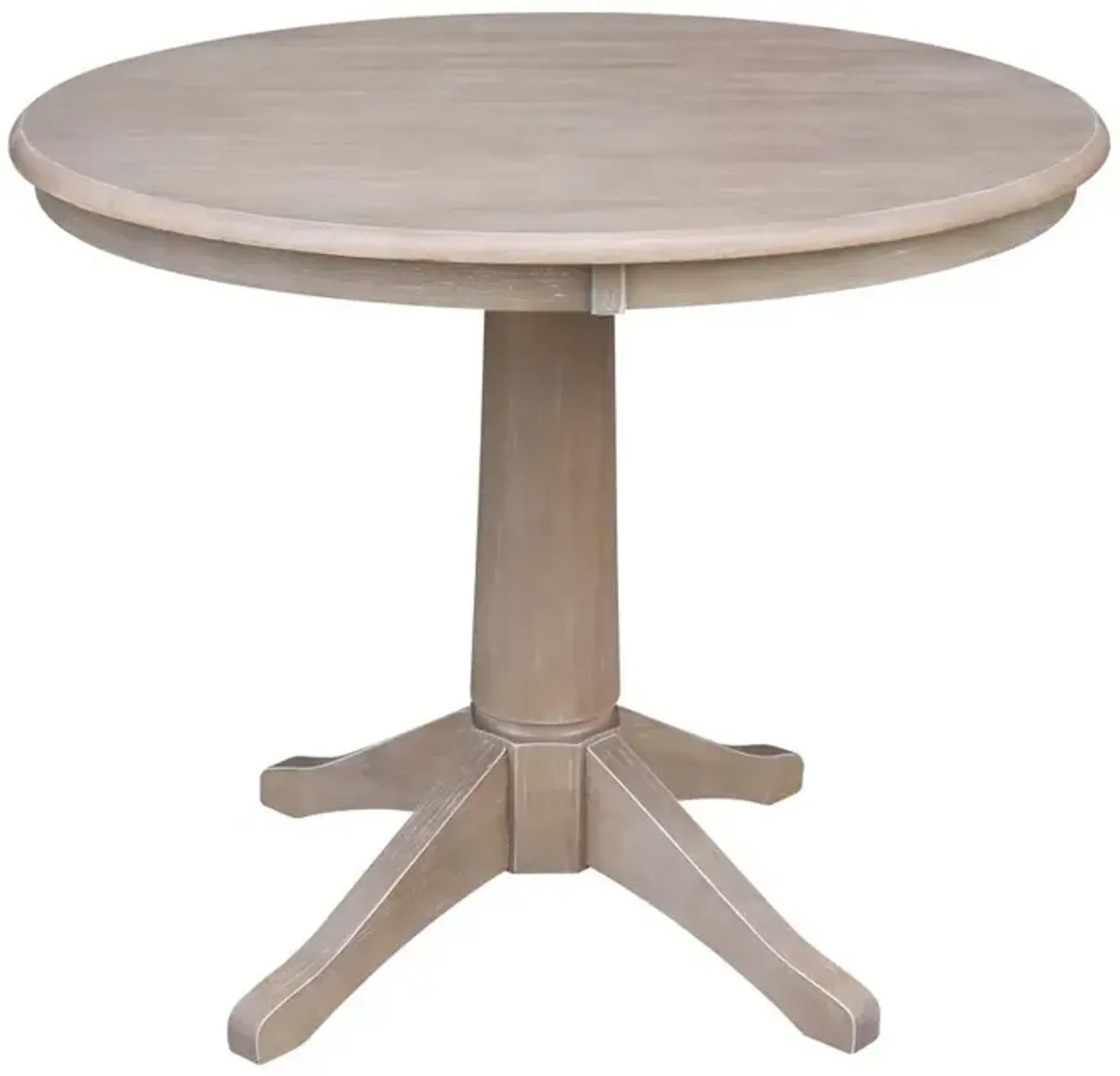 DINING ESSENTIALS 36 INCH ROUND TABLE TOP WITH 30 INCH TRANSITIONAL PEDESTAL BASE IN TAUPE GRAY