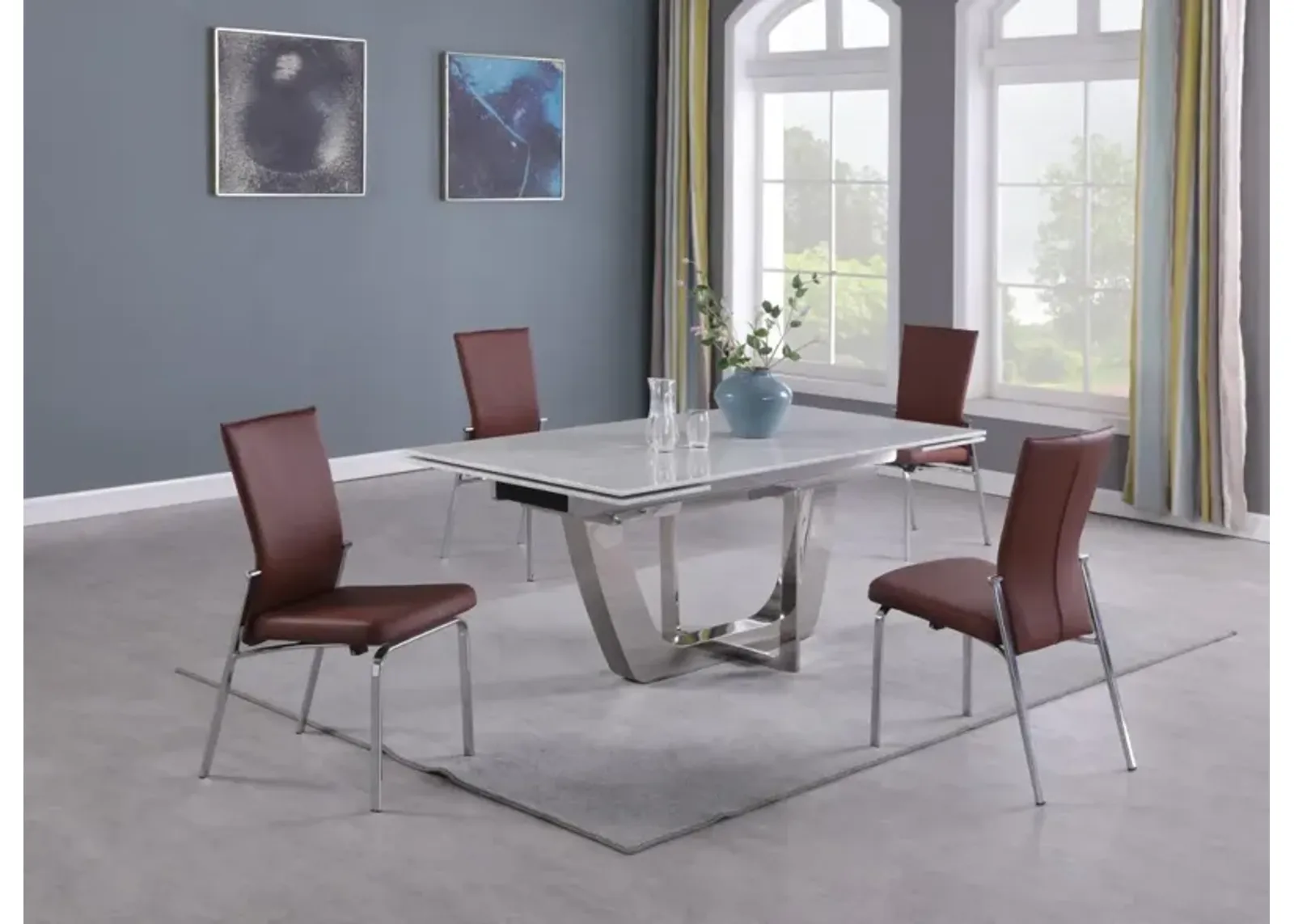 Chintaly Joy Contemporary Dining Set with Extendable Marble Table & 4 Motion Chairs