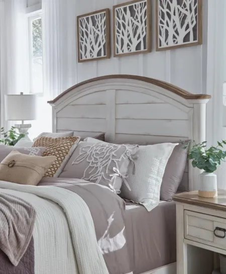 QUEEN ARCHED HEADBOARD - MEADOWBROOK WHITEWASH