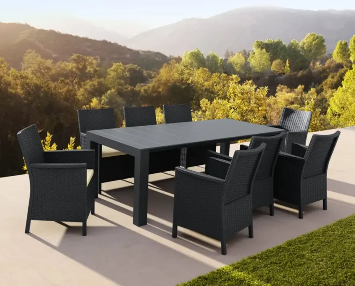 Compamia California Extendable Outdoor Dining Set 9-Piece Dark Gray with Sunbrella Natural Cushion