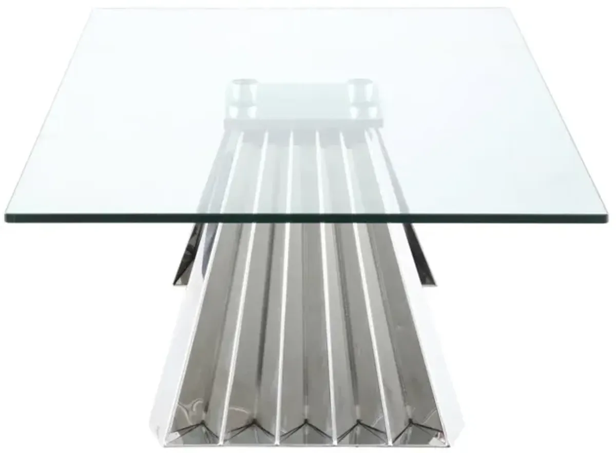 Chintaly Dominique Contemporary 28 Inch X 51 Inch Glass Cocktail Table with Flare Pyramid Base