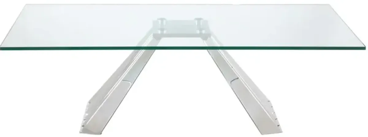 DOMINIQUE CONTEMPORARY 28 INCH X 51 INCH GLASS COCKTAIL TABLE WITH FLARE PYRAMID BASE