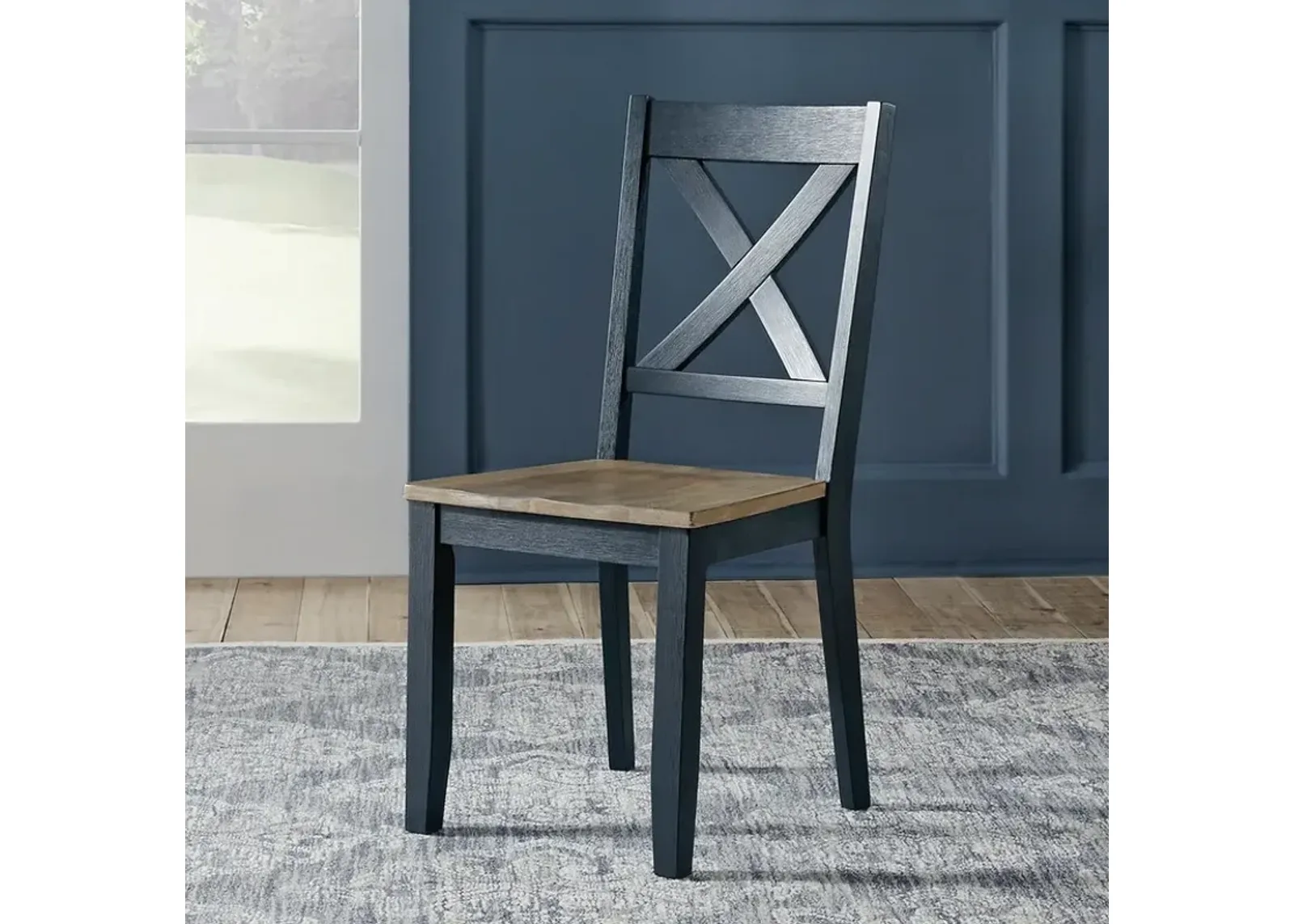 Liberty Furniture Lakeshore Wirebrushed Navy X-Back Side Chair with Wood Tone Seat