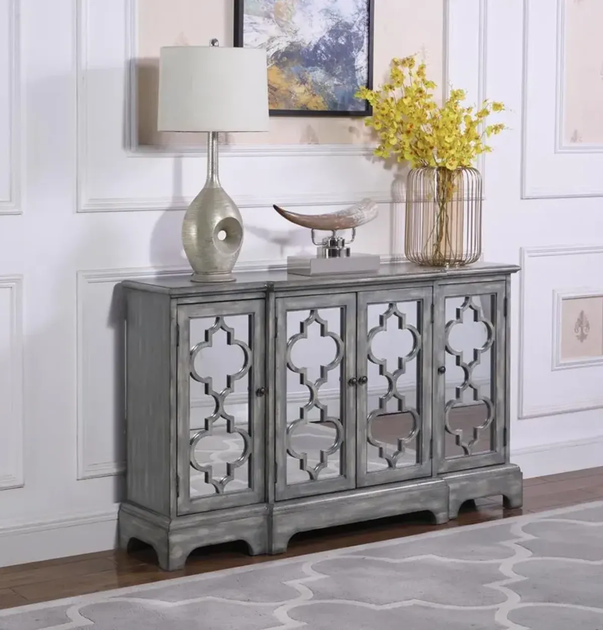 Coaster Erigeron 4-Door Wood Trellis Storage Accent Cabinet Grey