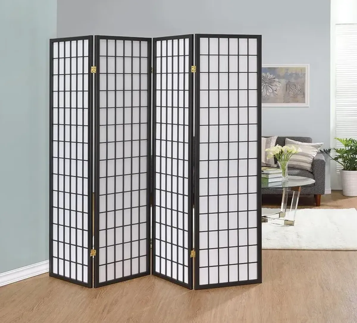 Coaster 4-Panel Room Divider White Paper/Dark Grey