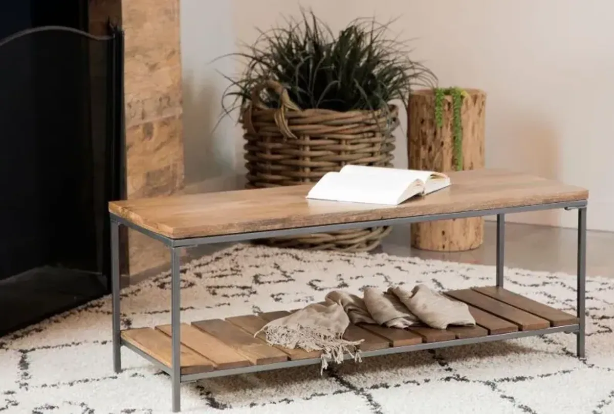 Coaster Gerbera Wood Accent Bench with Shelf Natural & Gunmetal