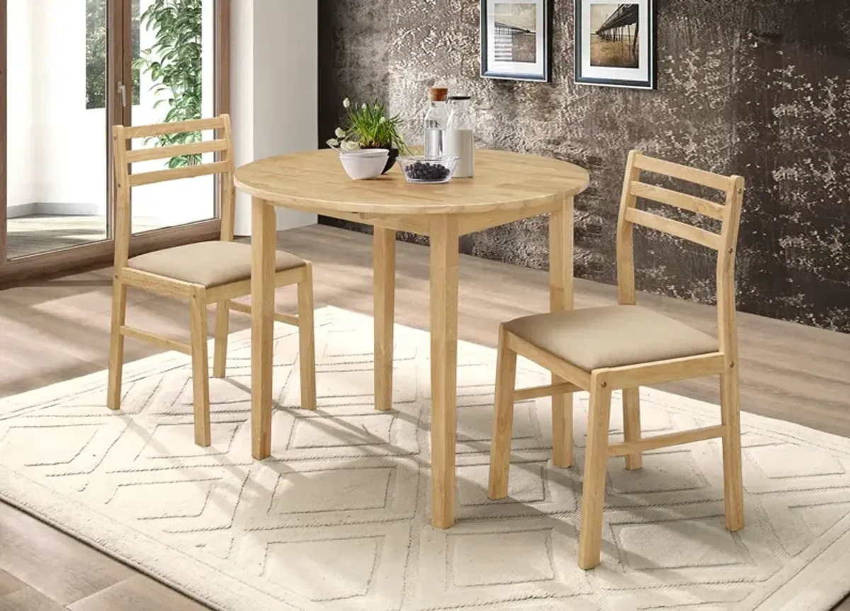 Coaster Bucknell 3-Piece Round Drop Leaf Dining Table Set Natural