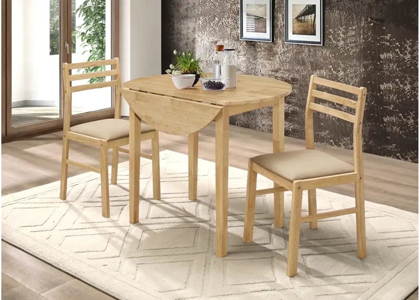 Coaster Bucknell 3-Piece Round Drop Leaf Dining Table Set Natural