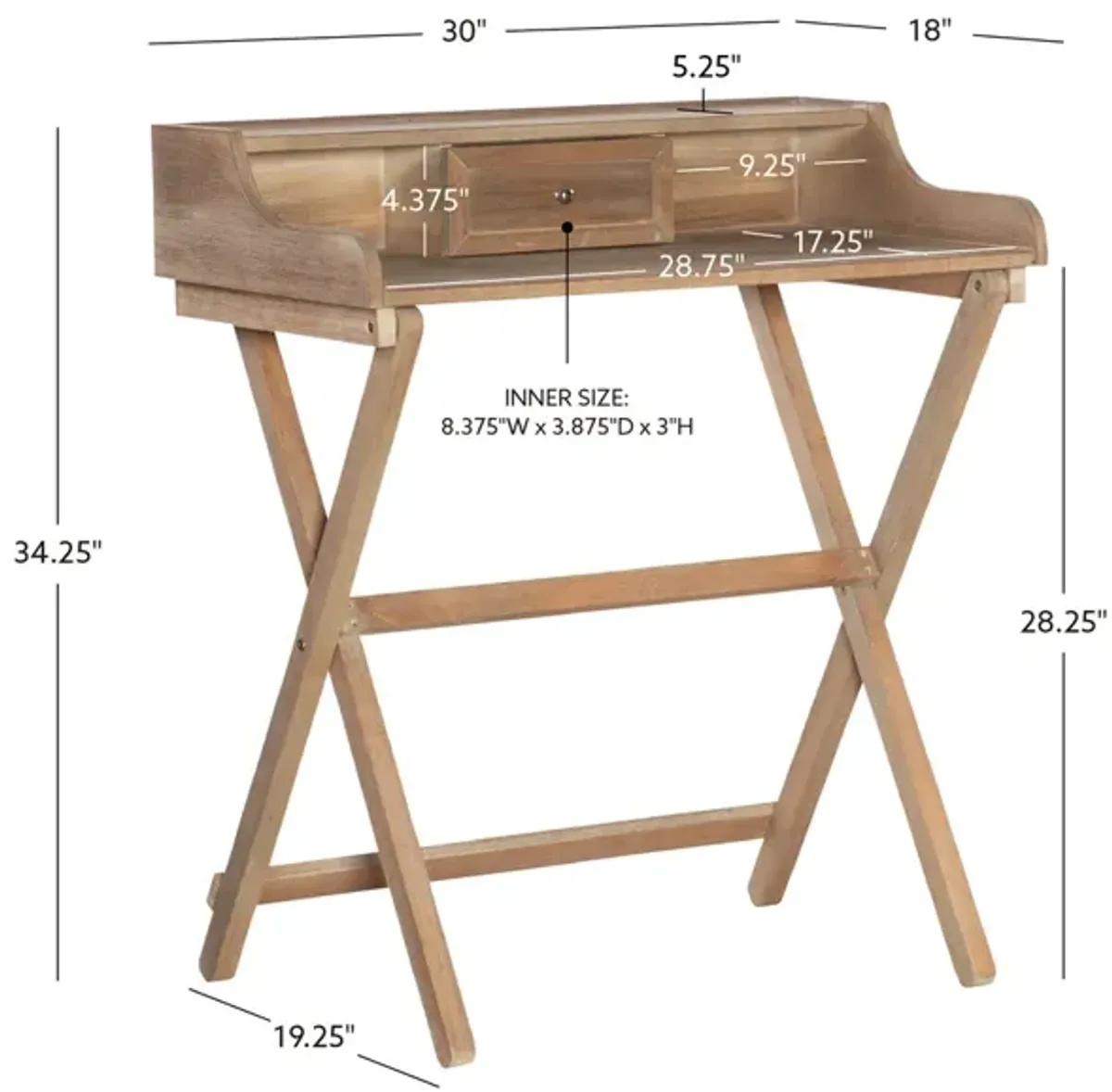 Linon Coy Rustic Brown Folding Desk