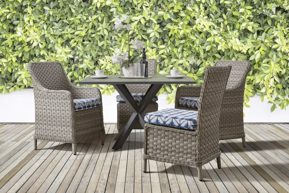 South Sea Outdoor Living Mayfair Pebble Dining Arm Chair with Lifeguard Blueberry Cushion