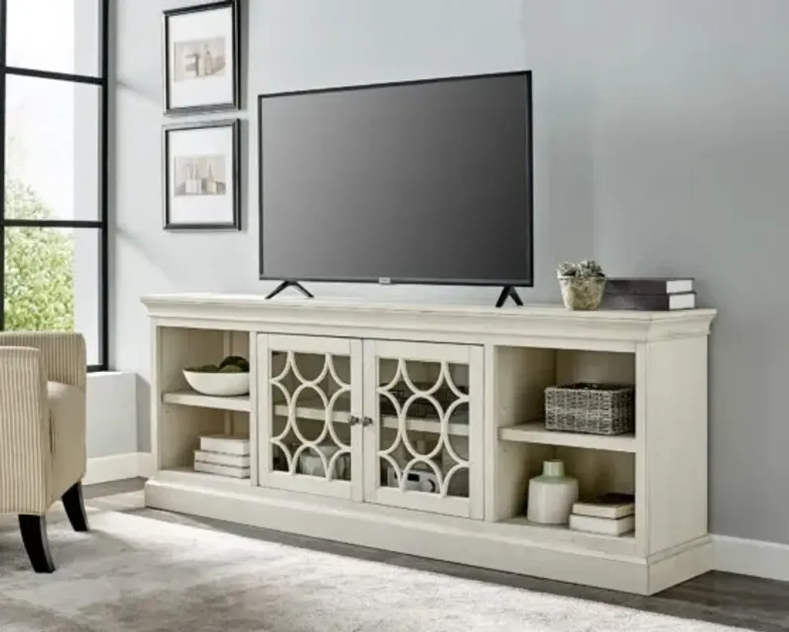 Martin Furniture Felicity Antique Powder White 80 Inch Entertainment TV Stand