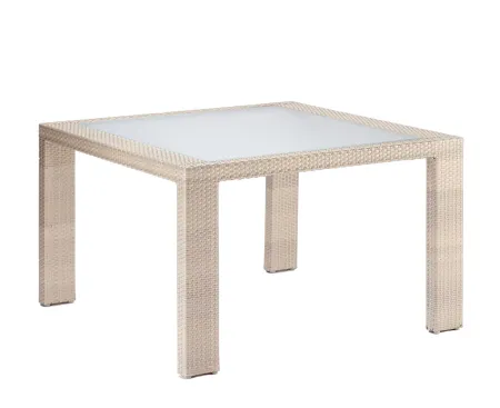 CUBIX SQUARE WOVEN DINING TABLE W/INSET TEMPERED GLASS