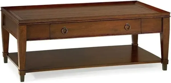 Hammary Traditional Mahogany Wood Coffee Table with Shelf & Drawers