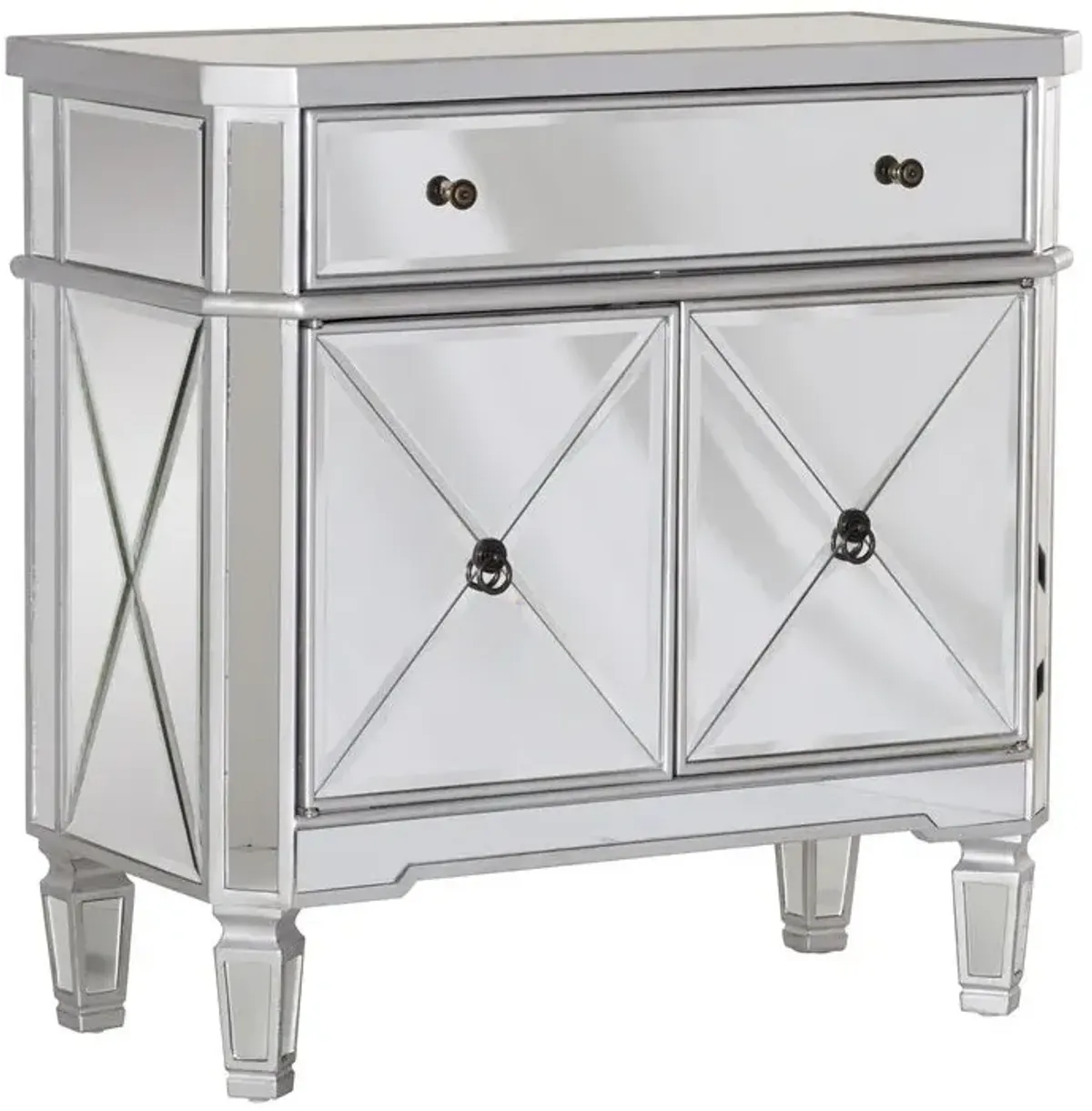 Powell Mirrored 1-Drawer 2-Door Console Table Accent Cabinet