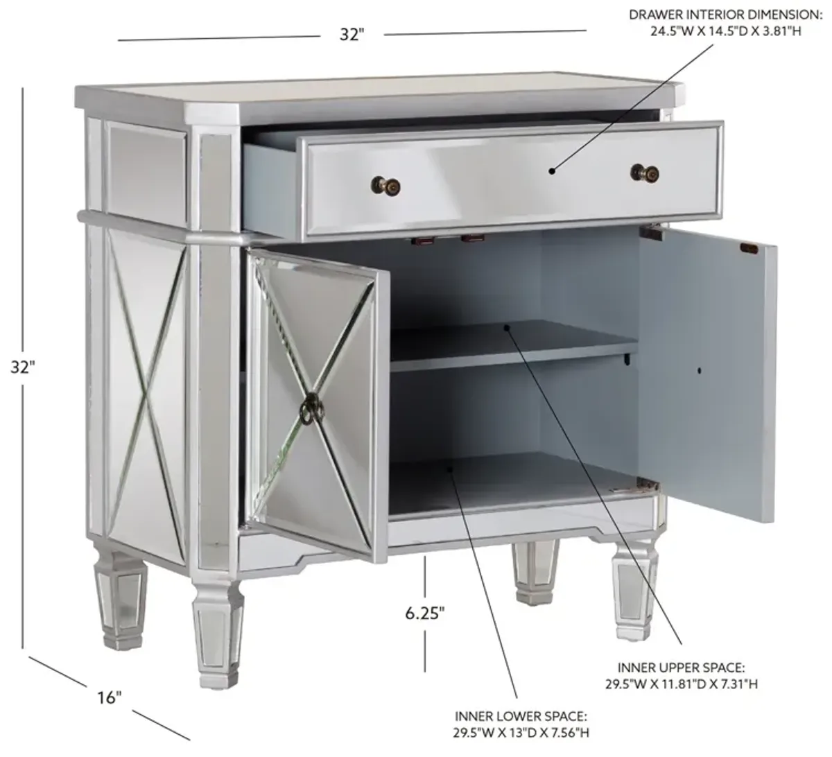 Powell Mirrored 1-Drawer 2-Door Console Table Accent Cabinet