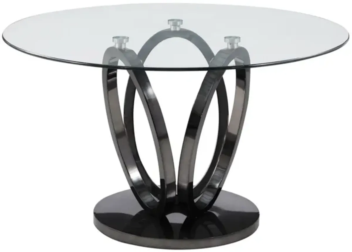 Chintaly Evelyn Contemporary Glass Top Dining Table with 3-Ring Steel Base