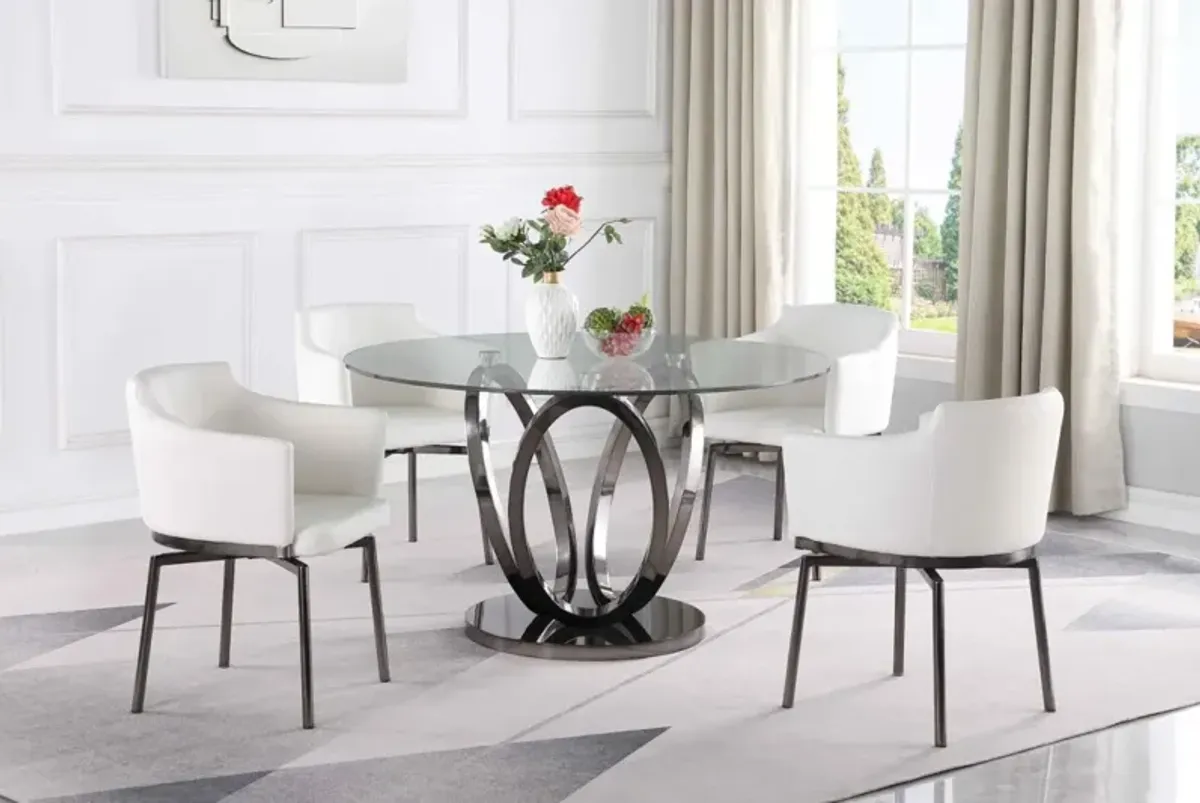 Chintaly Evelyn Contemporary Glass Top Dining Table with 3-Ring Steel Base