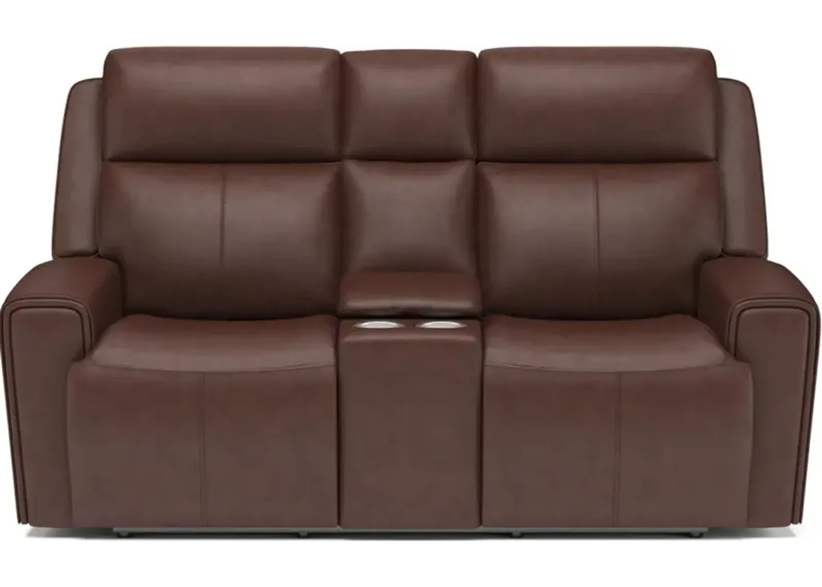 Flexsteel Barnett Timber Power Reclining Leather Loveseat with Console & Power Headrests & Lumbar