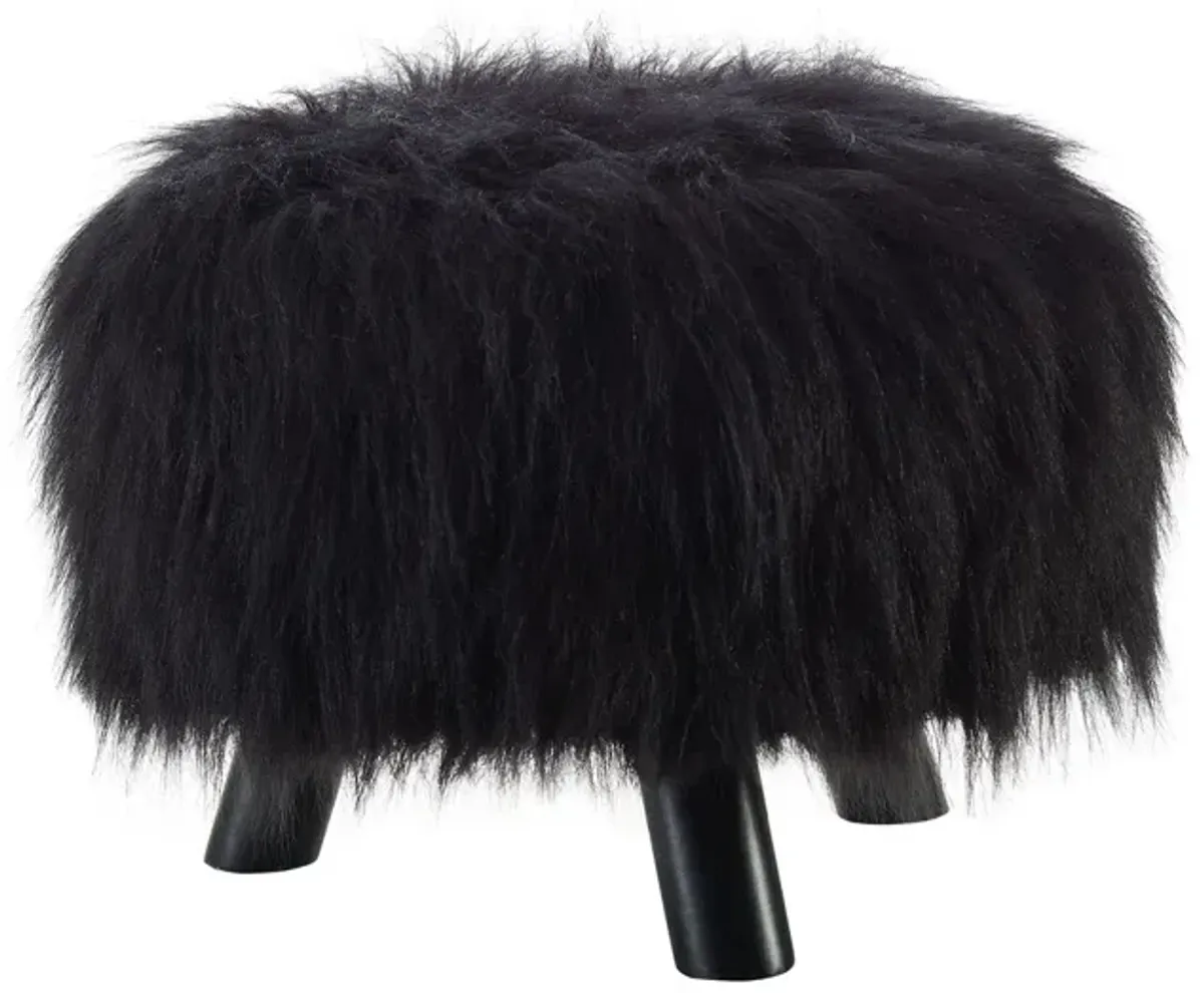 Linon Black Faux Fur Footstool