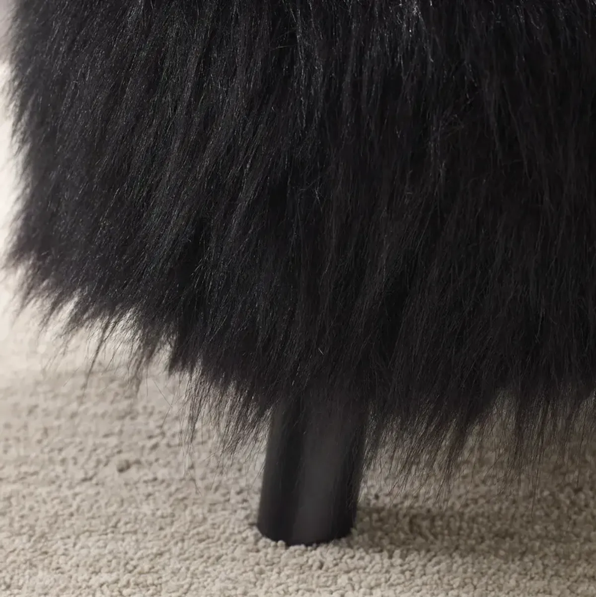 Linon Black Faux Fur Footstool