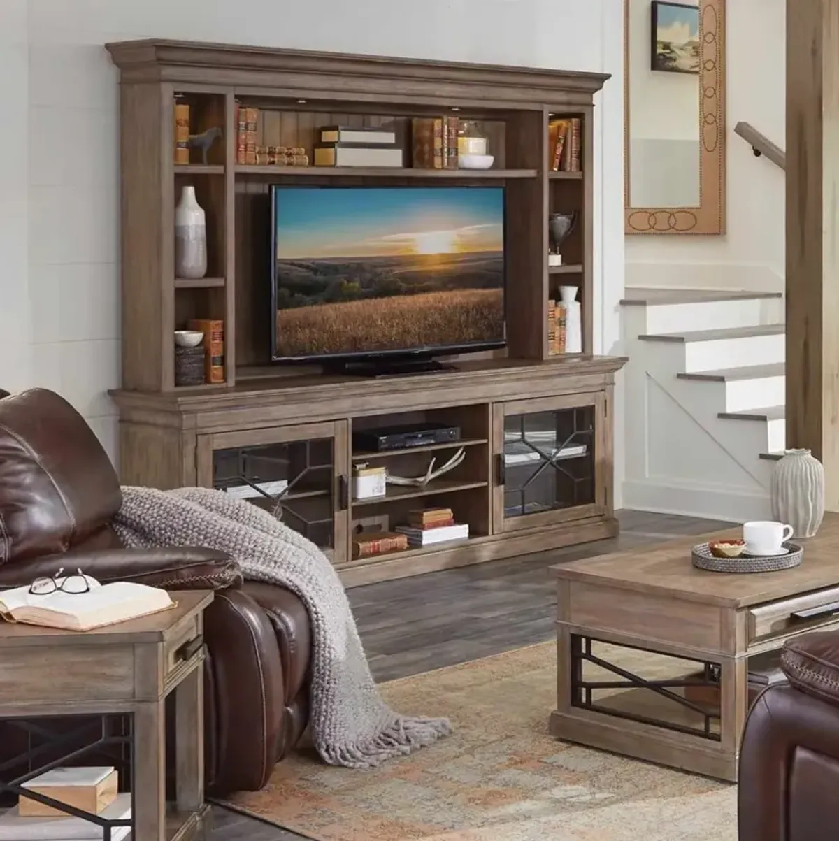 Parker House Traditional Wooden Entertainment Center in Driftwood Finish