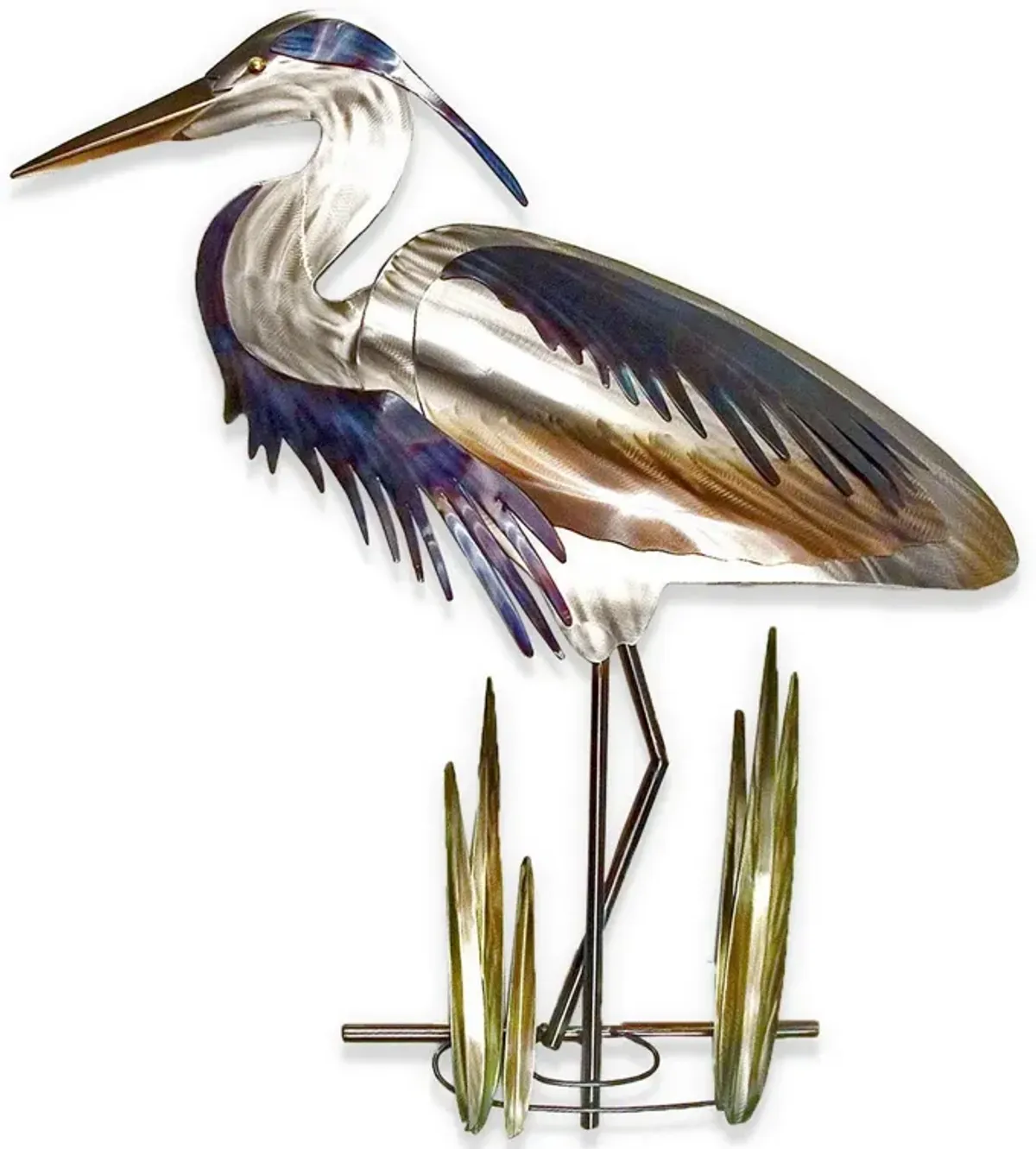 Copper Art Heron Facing Left Metal Wall Art