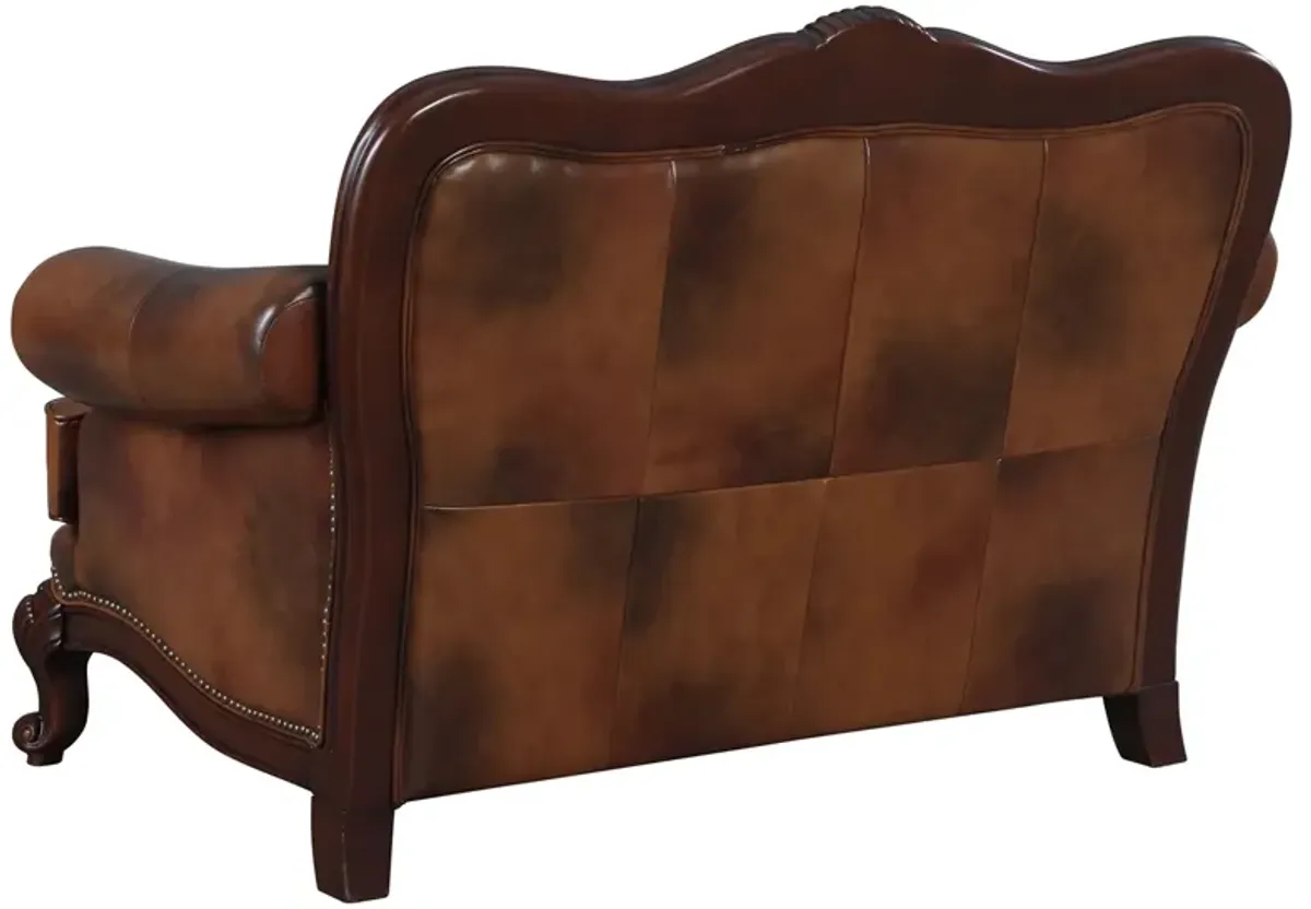 Coaster Victoria Full Leather Upholstered Rolled Arm Loveseat Brown