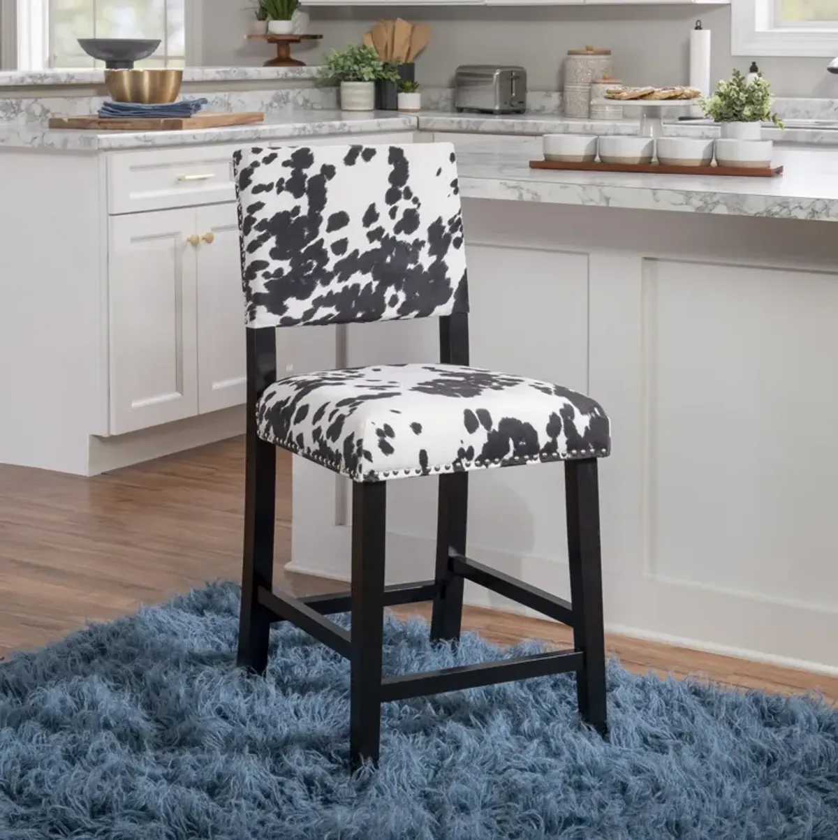 Linon Corey Black Cow Print Counter Stool