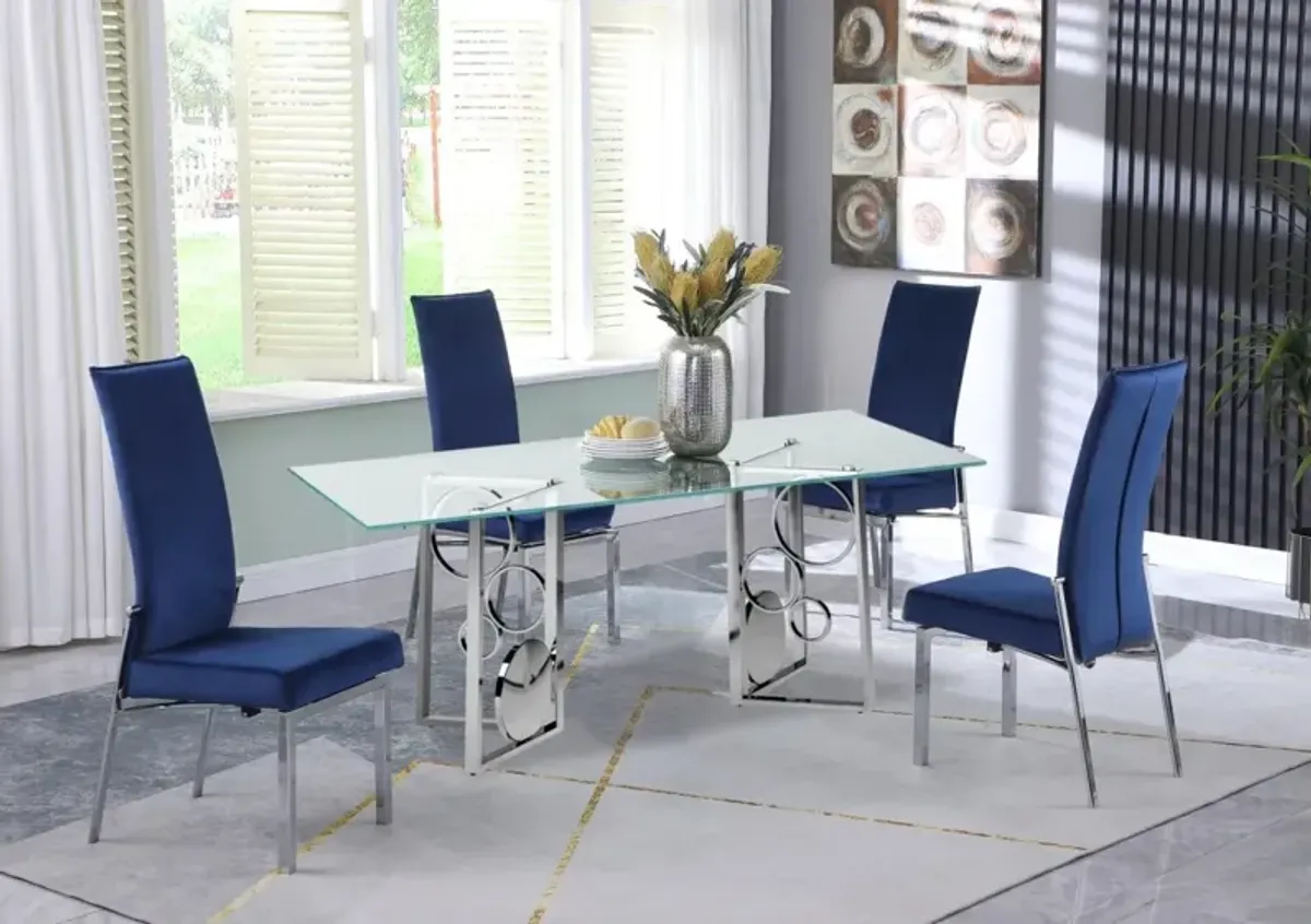 Chintaly Bruna Blue Dining Set with 36 Inch X 60 Inch Glass Top Table & 4 Motion-Back Chairs