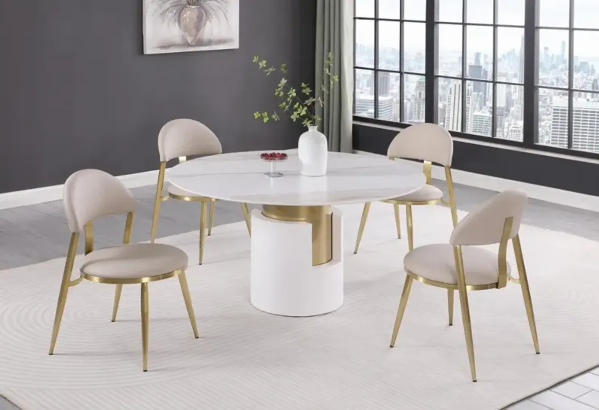 Chintaly Kiana Dining Set with Marbleized Sintered Stone Top Table & Golden Frame Chairs