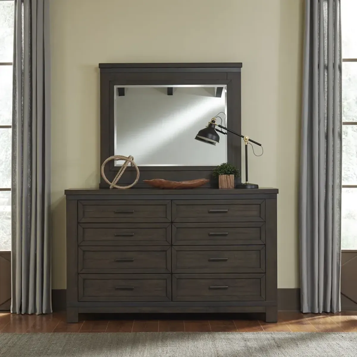 Liberty Furniture Dark Gray Dresser & Mirror Set Thornwood Hills