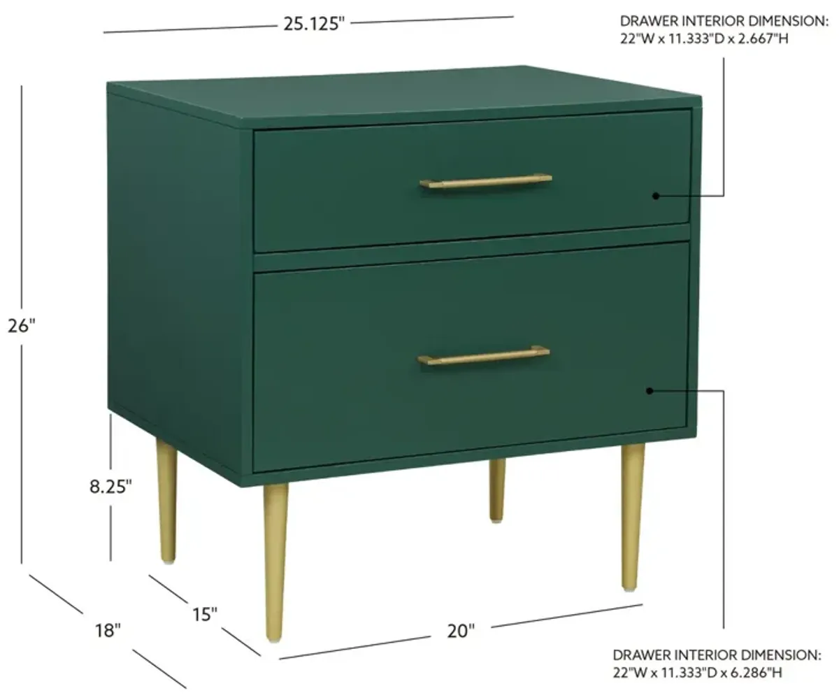 Linon Gloria 2-Drawer Nightstand Dark Green