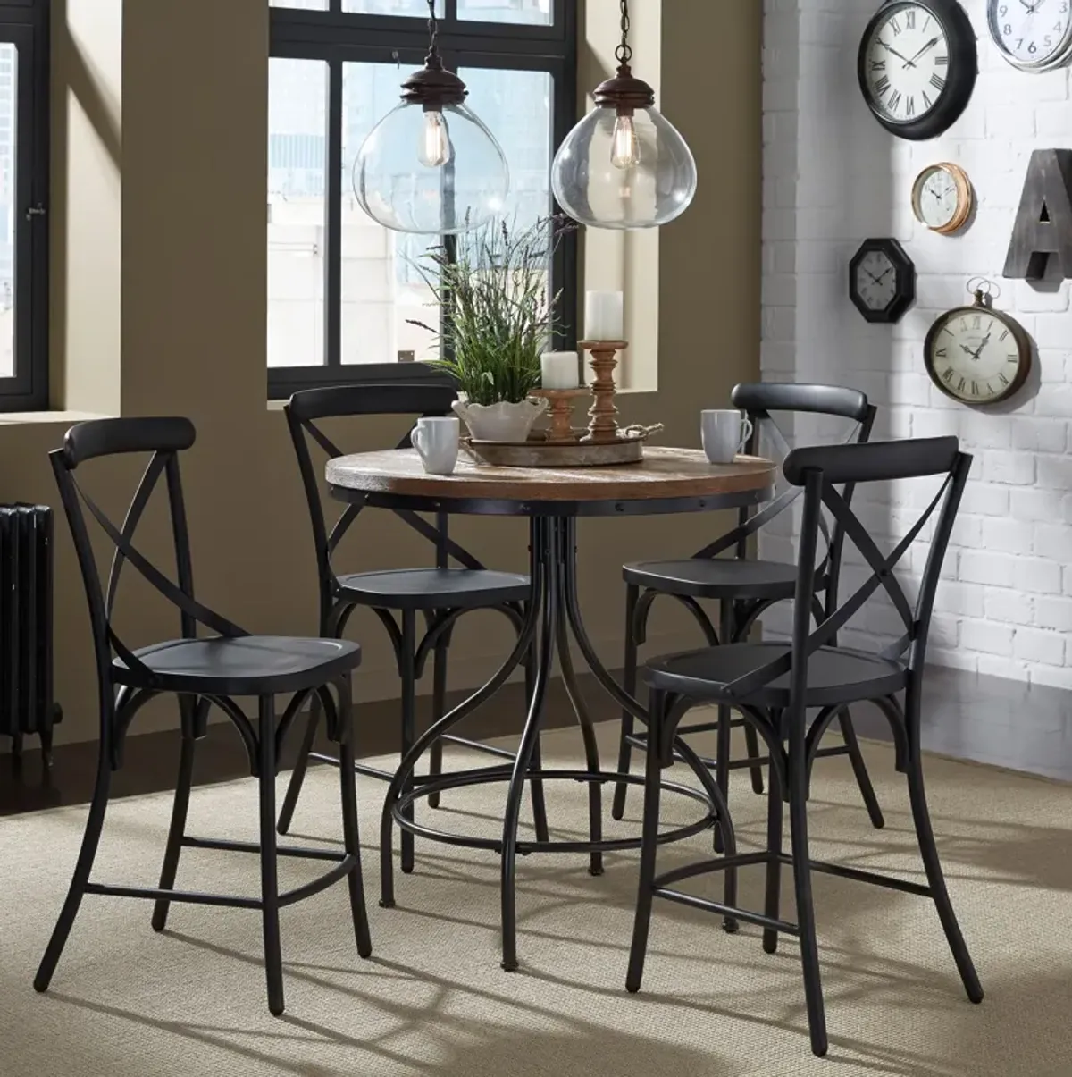 Liberty Furniture 5-Piece Metal Gathering Dining Table Set Vintage Series