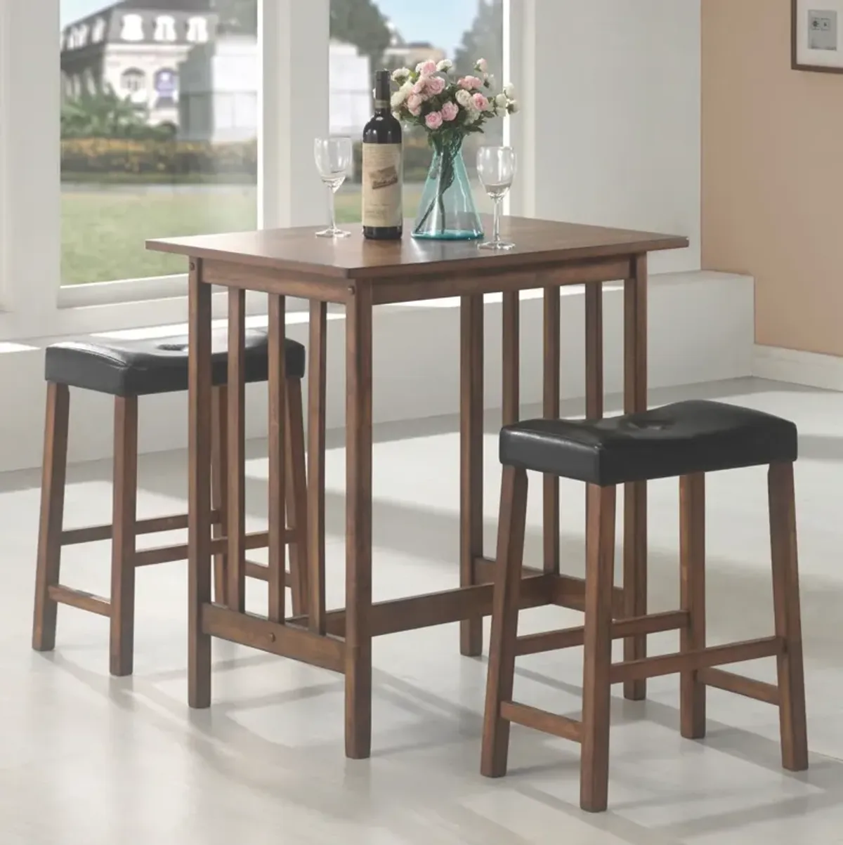 Coaster Oleander 3-Piece Counter-Height Dining Table Set Nut Brown