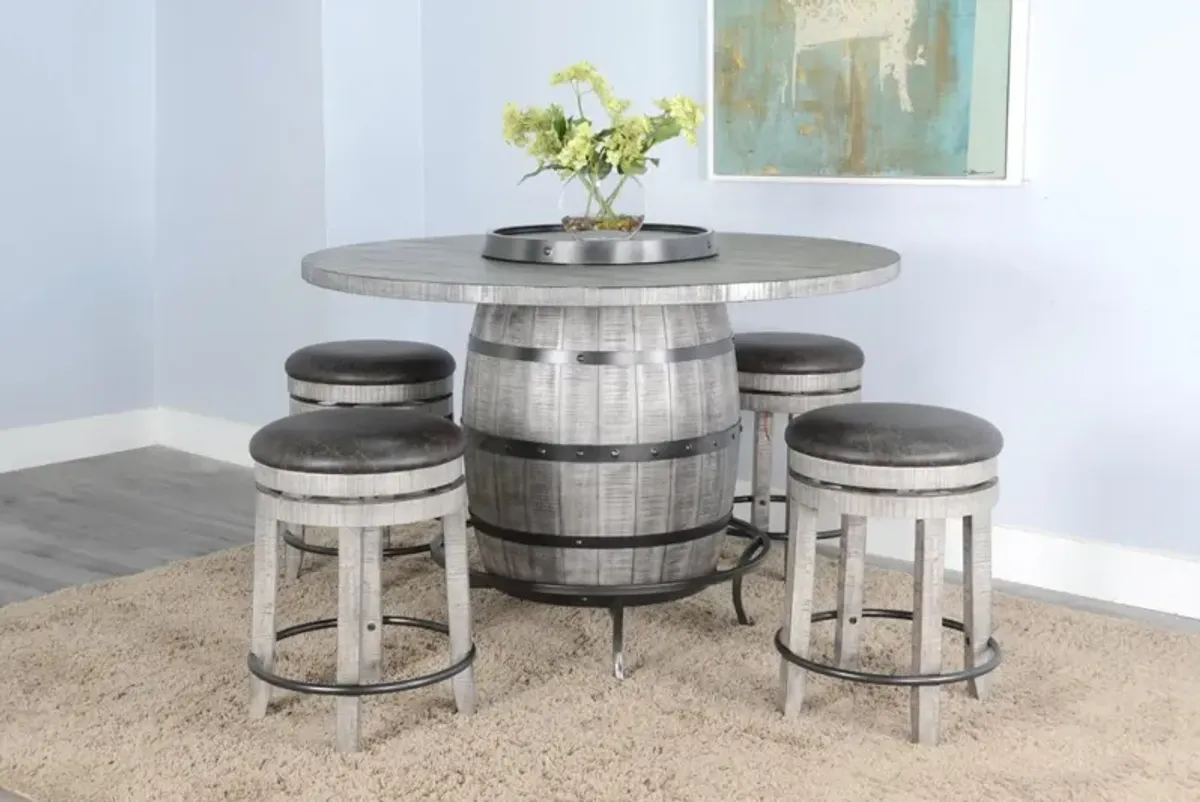 Sunny Designs Alpine Grey Round Pub Table with Wine Barrel Base