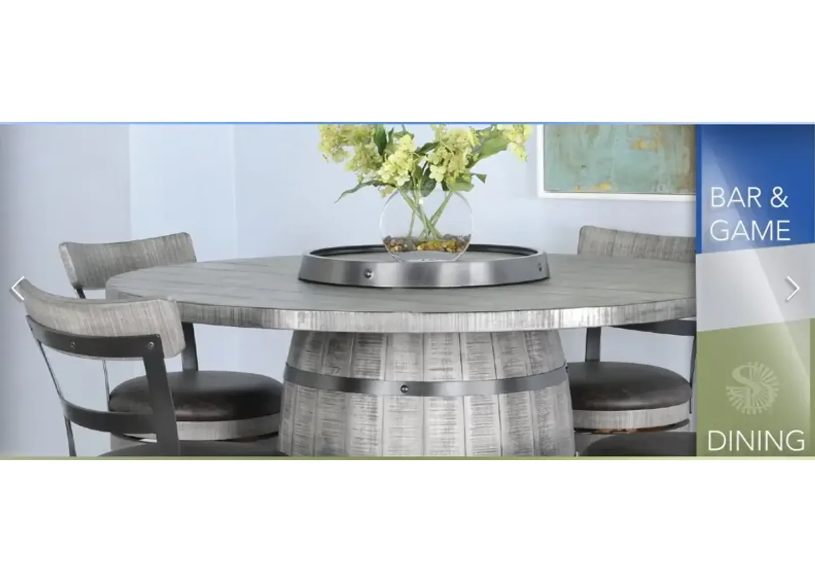 Sunny Designs Alpine Grey Round Pub Table with Wine Barrel Base