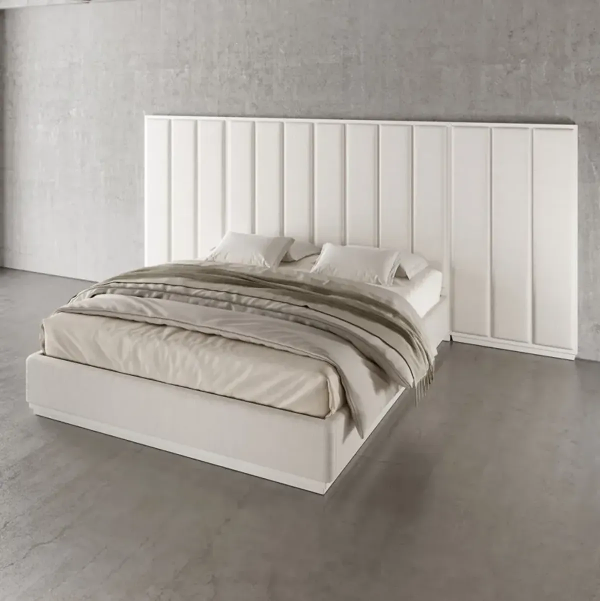 Casa Inspirata Colonna Wall California King Bed in Lino Bianco White